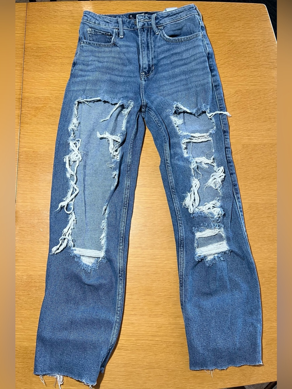 Hollister Distressed Blue Straight Jeans with Rips